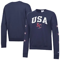 Women's Champion  Navy Kansas City Royals Americana Fleece Crewneck Sweatshirt