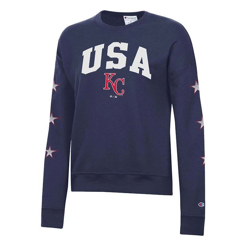 Sweat-shirt à col rond en polaire Champion bleu marine Kansas City Royals Americana pour femme