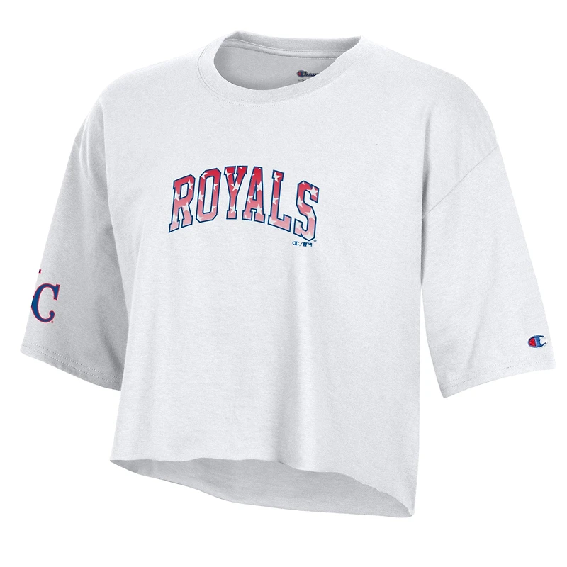 Women's Champion White Kansas City Royals Boyfriend Cropped Americana T-Shirt