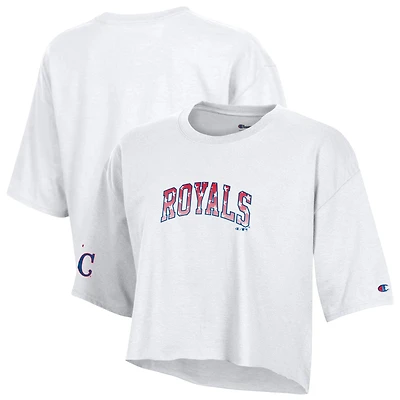 Women's Champion  White Kansas City Royals Boyfriend Cropped Americana T-Shirt