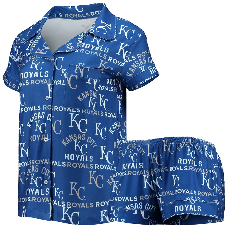 Concepts Sport Royal Kansas City Royals Ensemble de nuit avec haut et short imprimés phares pour femme
