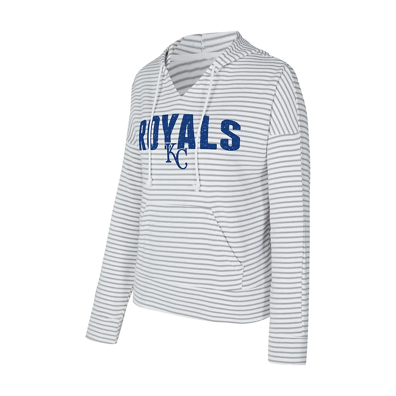 Women's Concepts Sport White/Gray Kansas City Royals Liftoff Striped V-Neck Hoodie