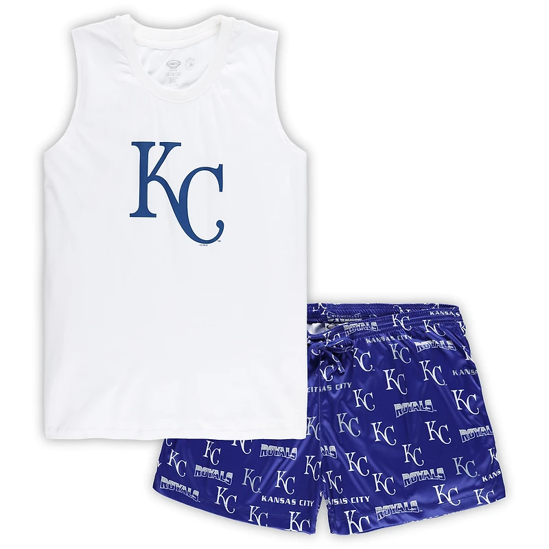 Women's Concepts Sport White/Royal Kansas City Royals Plus Tank Top & Shorts Sleep Set