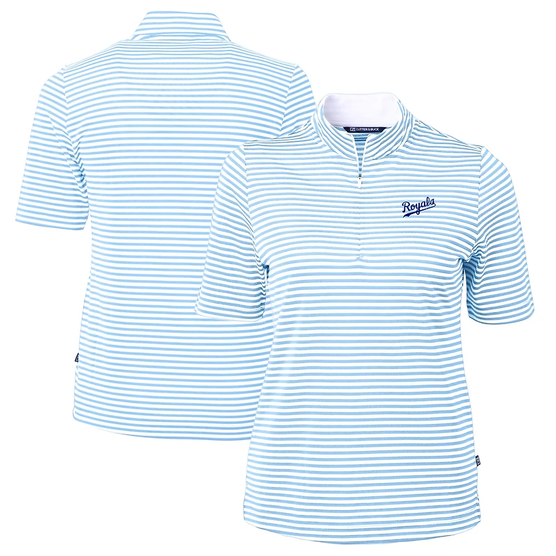 Women's Cutter & Buck Light Blue/White Kansas City Royals  Virtue Eco Pique Stripe Recycled Tri-Blend Quarter-Zip Top