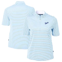 Women's Cutter & Buck Light Blue/White Kansas City Royals  Virtue Eco Pique Stripe Recycled Tri-Blend Quarter-Zip Top