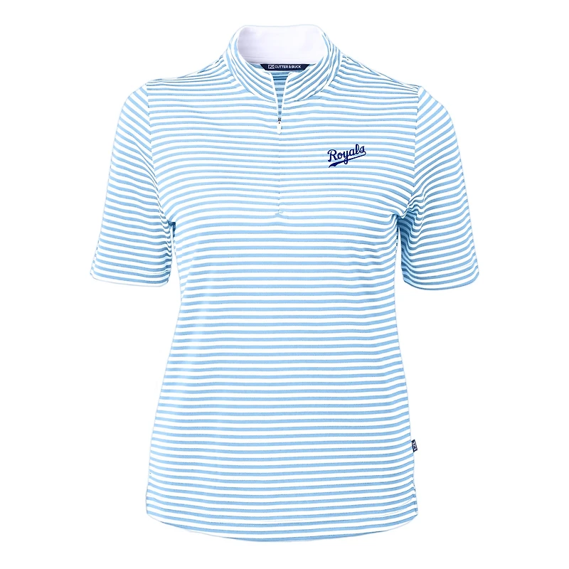 Women's Cutter & Buck Light Blue/White Kansas City Royals  Virtue Eco Pique Stripe Recycled Tri-Blend Quarter-Zip Top