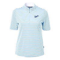 Women's Cutter & Buck Light Blue/White Kansas City Royals  Virtue Eco Pique Stripe Recycled Tri-Blend Quarter-Zip Top