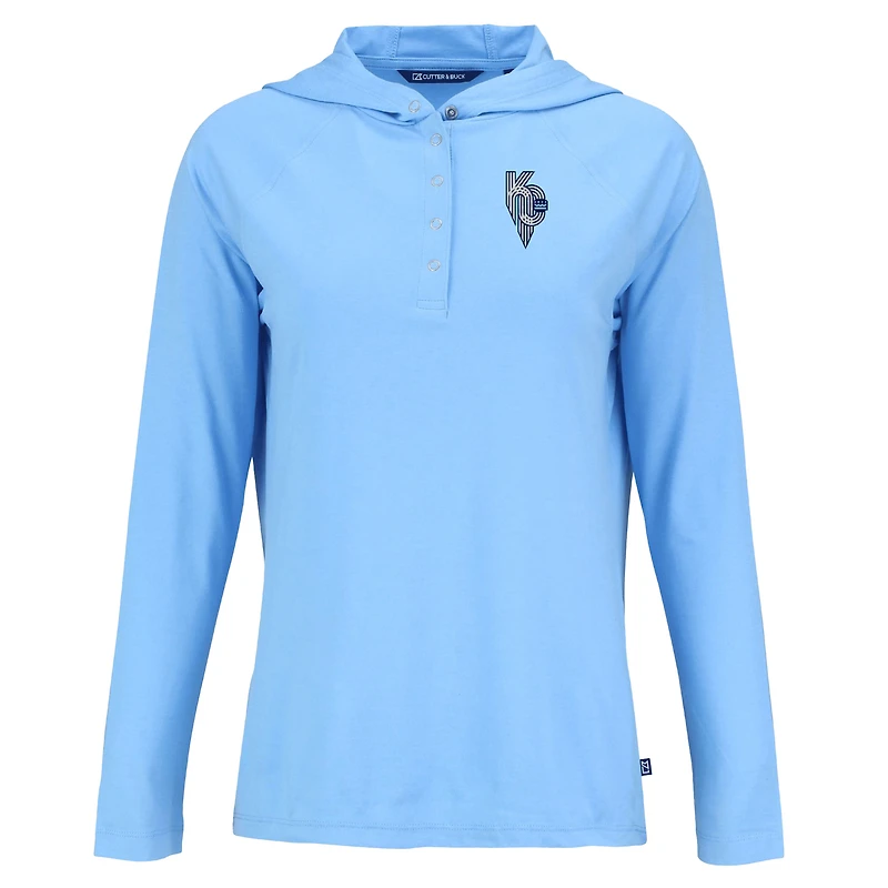 Women's Cutter & Buck Powder Blue Kansas City Royals Connect Coastline Epic Comfort Eco Recycled Hoodie Raglan Long Sleeve T-Shirt