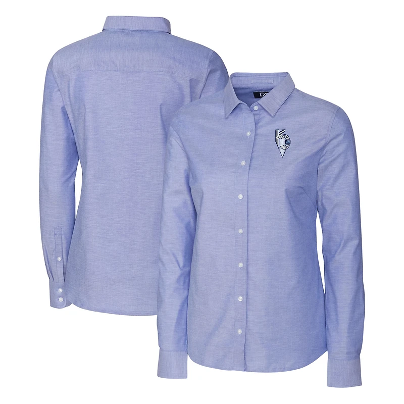 Women's Cutter & Buck  Royal Kansas City Royals Connect Stretch Oxford Long Sleeve Dress Shirt
