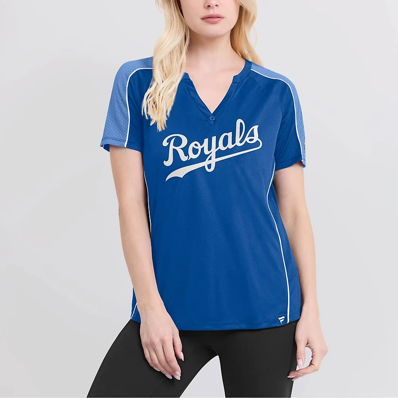 Women's Fanatics Royal/Light Blue Kansas City Royals True Classic League Diva Pinstripe Raglan V-Neck T-Shirt