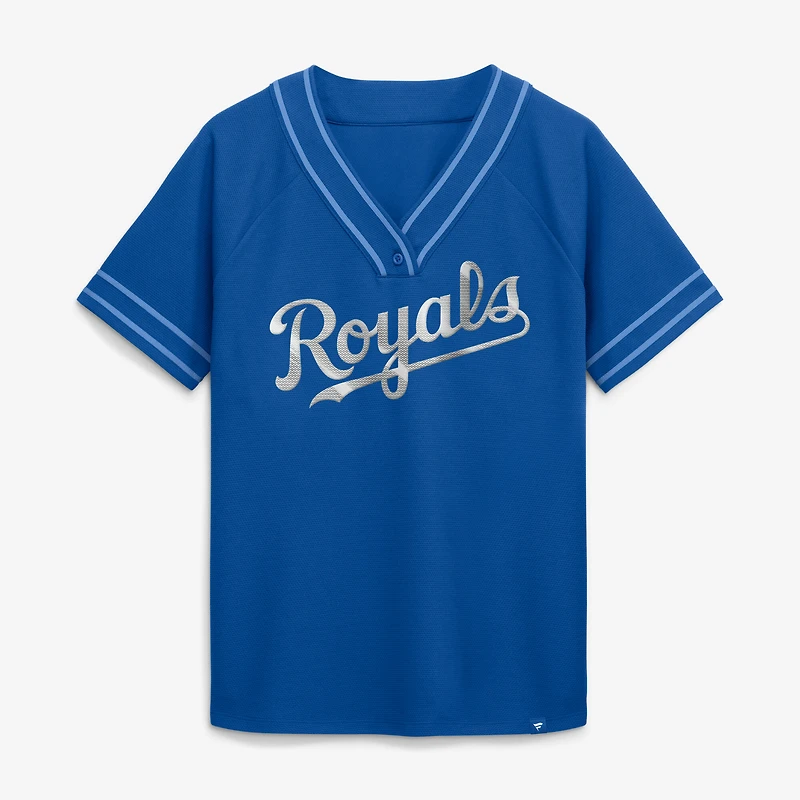 T-shirt raglan à col en V Fanatics Royal Kansas City Royals Diva Race Ahead pour femmes