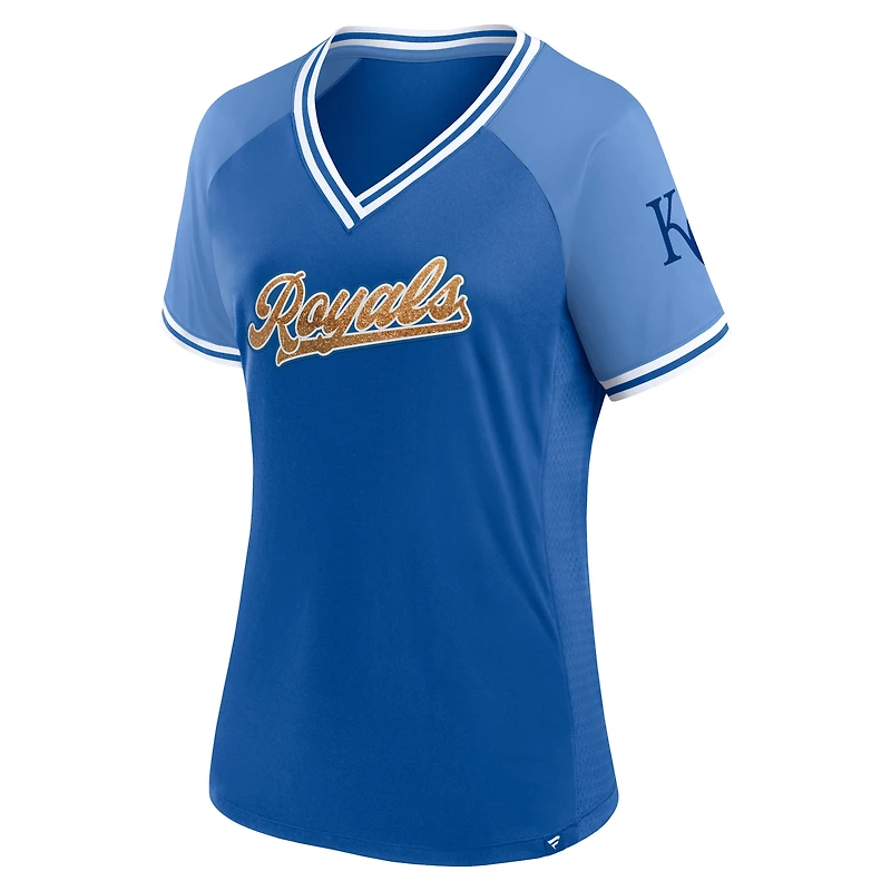 Women's Fanatics Royal Kansas City Royals Glitz & Glam League Diva Raglan V-Neck T-Shirt