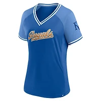 Women's Fanatics Royal Kansas City Royals Glitz & Glam League Diva Raglan V-Neck T-Shirt