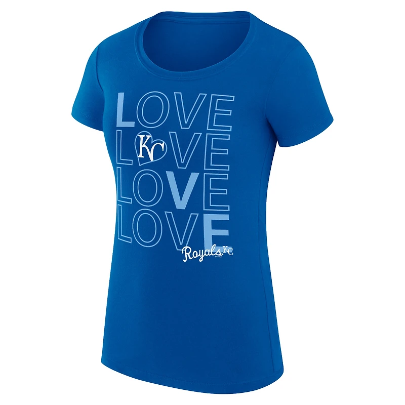 Women's G-III 4Her by Carl Banks Royal Kansas City Royals Super-Slim Fit Lightweight Love Graphic Team T-Shirt