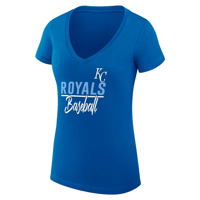 Women's G-III 4Her by Carl Banks Royal Kansas City Royals Super-Slim Fit Lightweight Team Graphic V-Neck T-Shirt