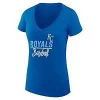 Women's G-III 4Her by Carl Banks Royal Kansas City Royals Super-Slim Fit Lightweight Team Graphic V-Neck T-Shirt
