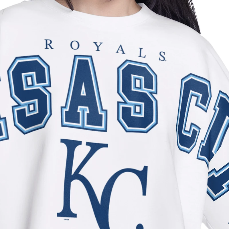 Women's G-III 4Her by Carl Banks White Kansas City Royals Bleachers Cropped Pullover Sweatshirt