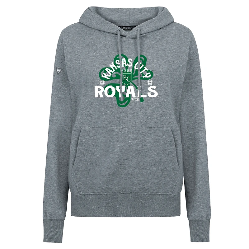 Sweat à capuche gris pour femme avec imprimé trèfle de la Saint-Patrick des Kansas City Royals Levelwear