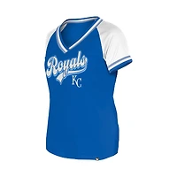 Women's New Era Royal Kansas City Royals Gameday Raglan V-Neck T-Shirt