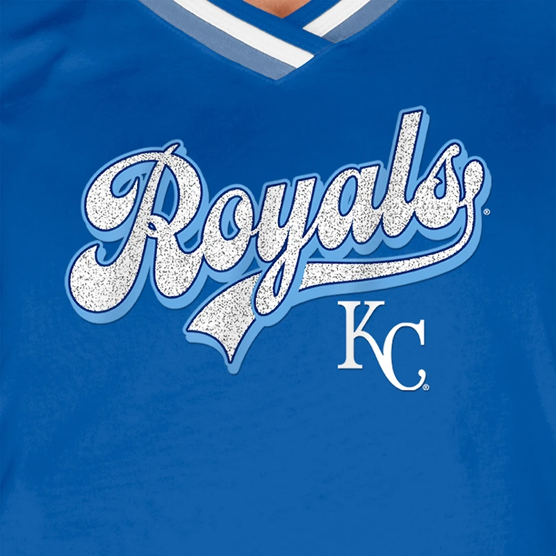 Women's New Era Royal Kansas City Royals Gameday Raglan V-Neck T-Shirt