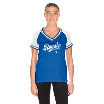 T-shirt à col en V raglan Kansas City Royals New Era pour femme