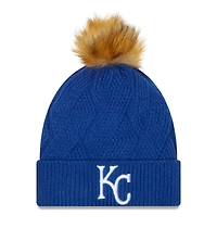 Women's New Era Royal Kansas City Royals Snowy Cuffed Knit Hat with Pom