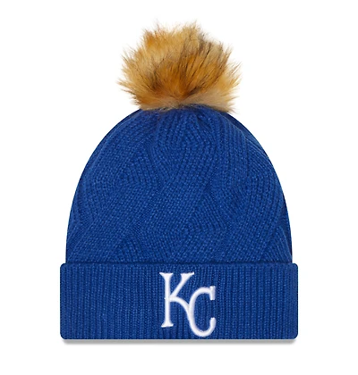 Women's New Era Royal Kansas City Royals Snowy Cuffed Knit Hat with Pom