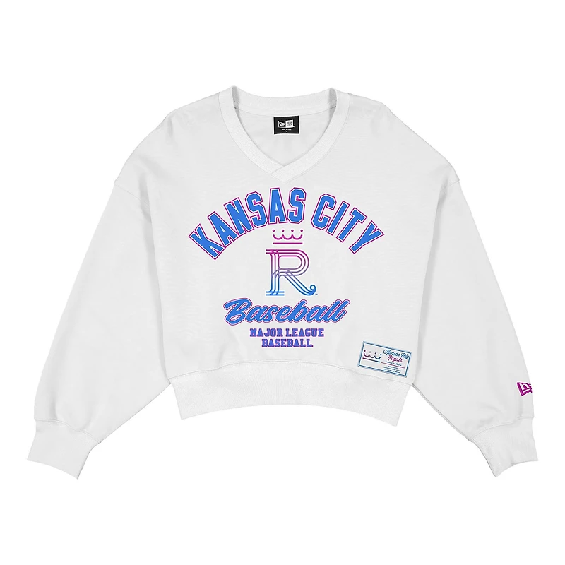 Sweat-shirt à col en V New Era blanc Kansas City Royals 2026 Connect pour femme