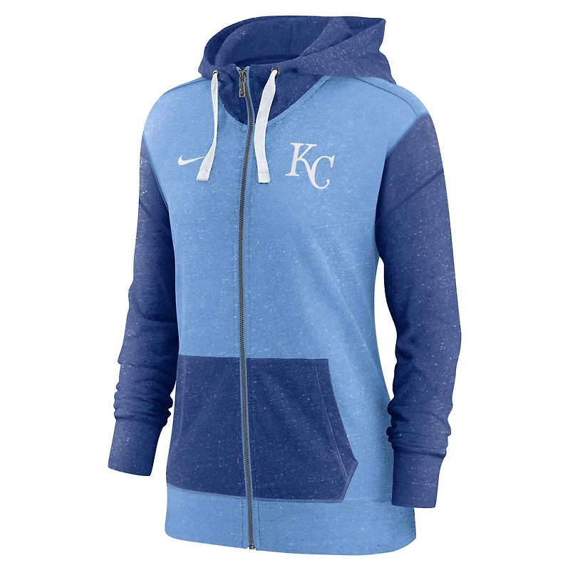 Sweat à capuche entièrement zippé Nike Kansas City Royals pour femme, bleu clair
