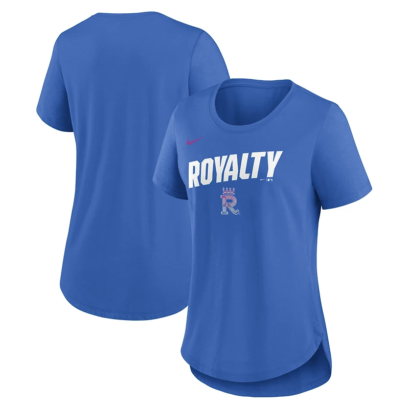 T-shirt Nike Royal Kansas City Royals 2026 Connect Team Phrase Lockup Tri-Blend pour femme