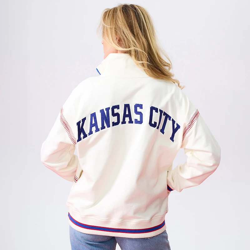 Pull à col zippé Terez crème pour femme, motif Kansas City Royals, manches 1/4, 1/2 ...
