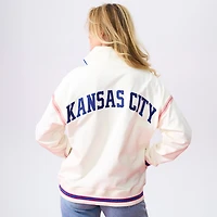 Pull à col zippé Terez crème pour femme, motif Kansas City Royals, manches 1/4, 1/2 ...