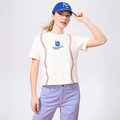 T-shirt Terez Cream pour femme, Kansas City Royals, style baseball vintage.