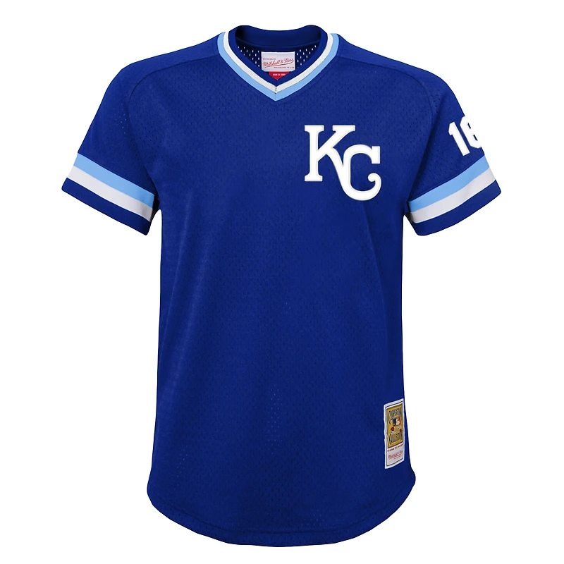 Maillot d'entraînement au bâton en maille pour jeunes Mitchell & Ness Bo Jackson Royal Kansas City Royals Cooperstown Collection