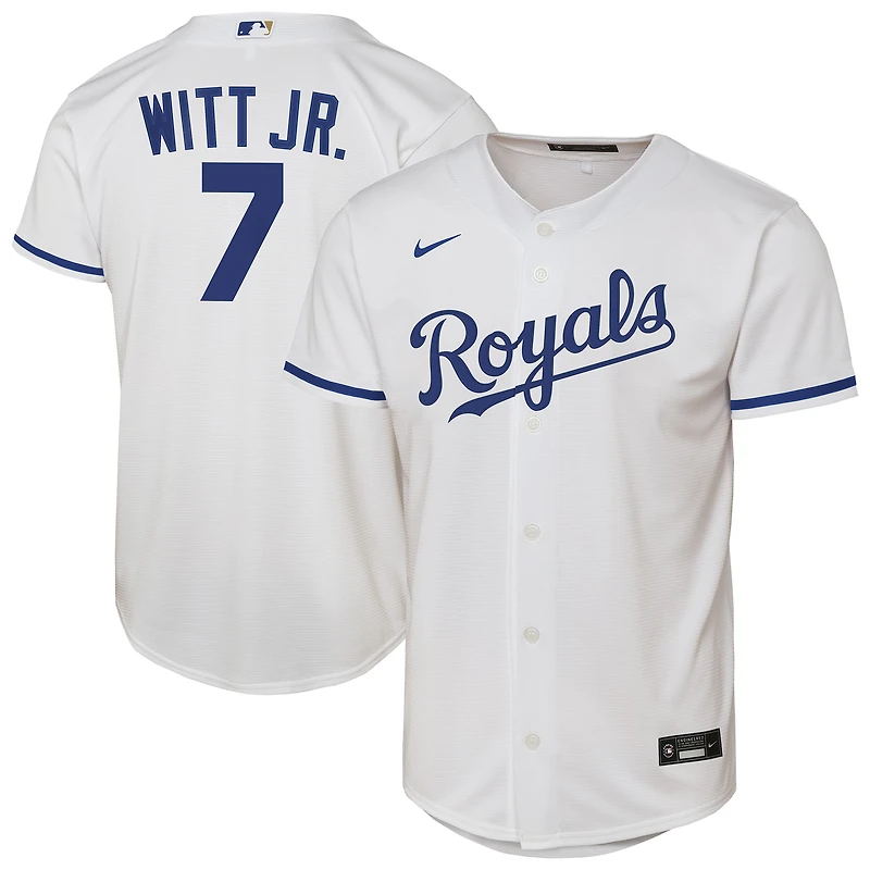 Maillot de joueur Nike Bobby Witt Jr. blanc pour jeune des Royals Kansas City à domicile Replica 2.0