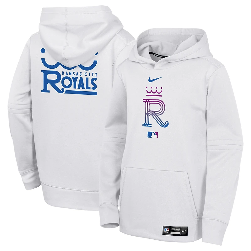 Sweat à capuche Therma-FIT Nike City Connect Authentic Collection 2026, blanc, pour enfant, Kansas Royals.