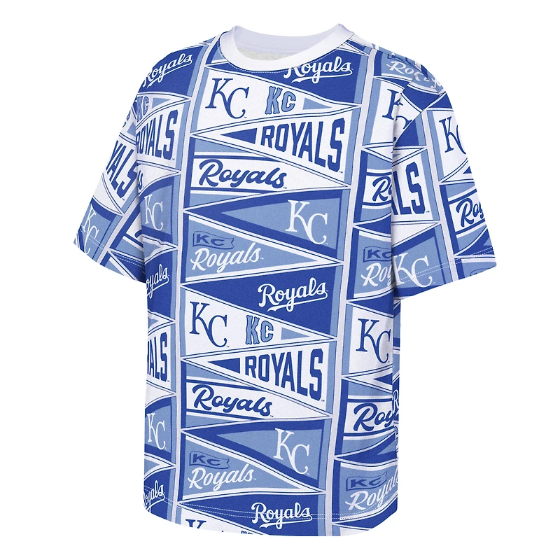 T-shirt Outerstuff bleu pour jeunes, motif fanion intégral des Kansas City Royals