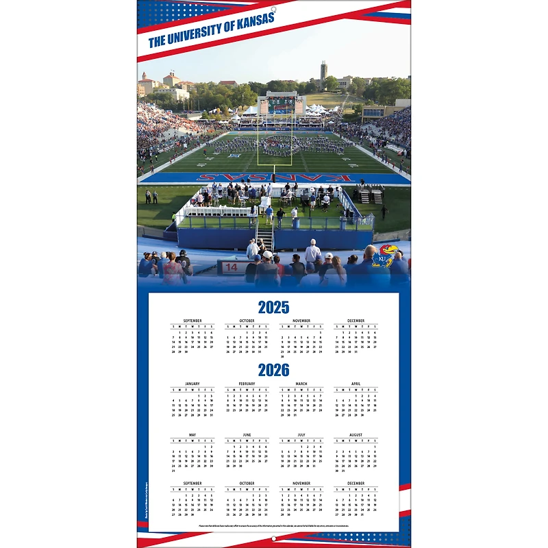 Calendrier mural 2026 des Kansas Jayhawks (12 x 12 po)