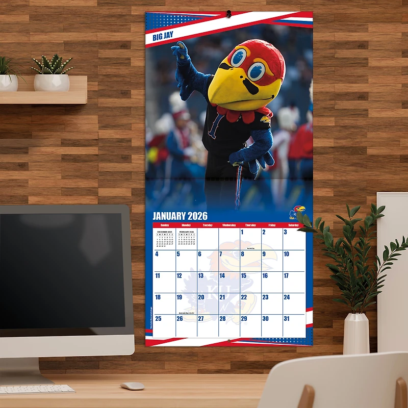Calendrier mural 2026 des Kansas Jayhawks (12 x 12 po)