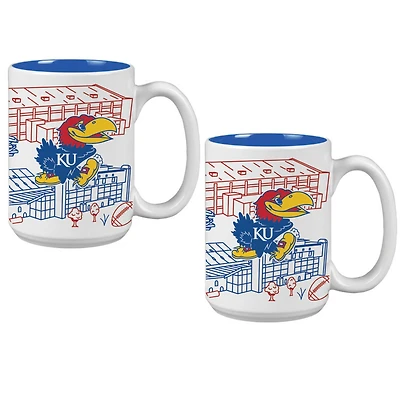 Kansas Jayhawks 15oz. Campus Line Art Coffee Mug Two-Pack