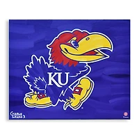 Logo des Kansas Jayhawks, 40,6 x 50,8 cm, fond bleu, impression giclée rehaussée sur châssis entoilé.