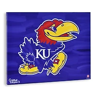 Logo des Kansas Jayhawks, 40,6 x 50,8 cm, fond bleu, impression giclée rehaussée sur châssis entoilé.