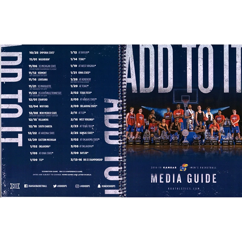 Guide média du basketball masculin des Kansas Jayhawks 2018-2019