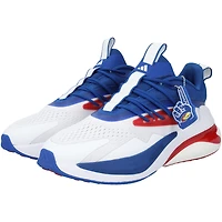Chaussures adidas AlphaBoost V2 blanches/bleues marines du programme d'athlétisme des Kansas Jayhawks