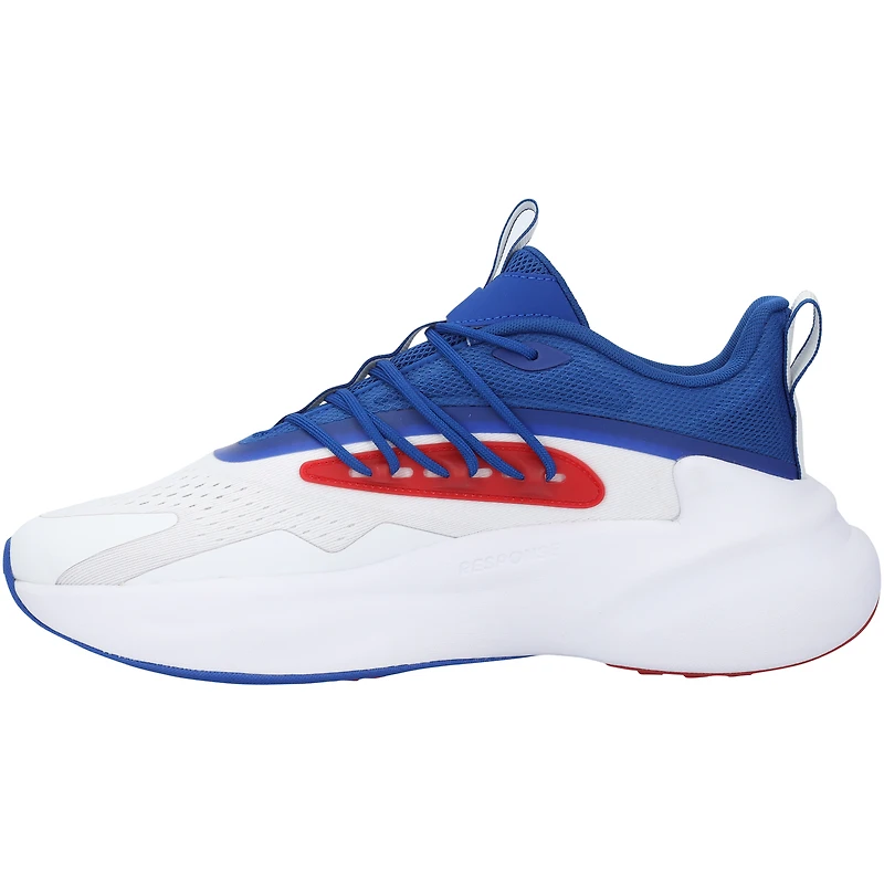 Chaussures adidas AlphaBoost V2 blanches/bleues marines du programme d'athlétisme des Kansas Jayhawks