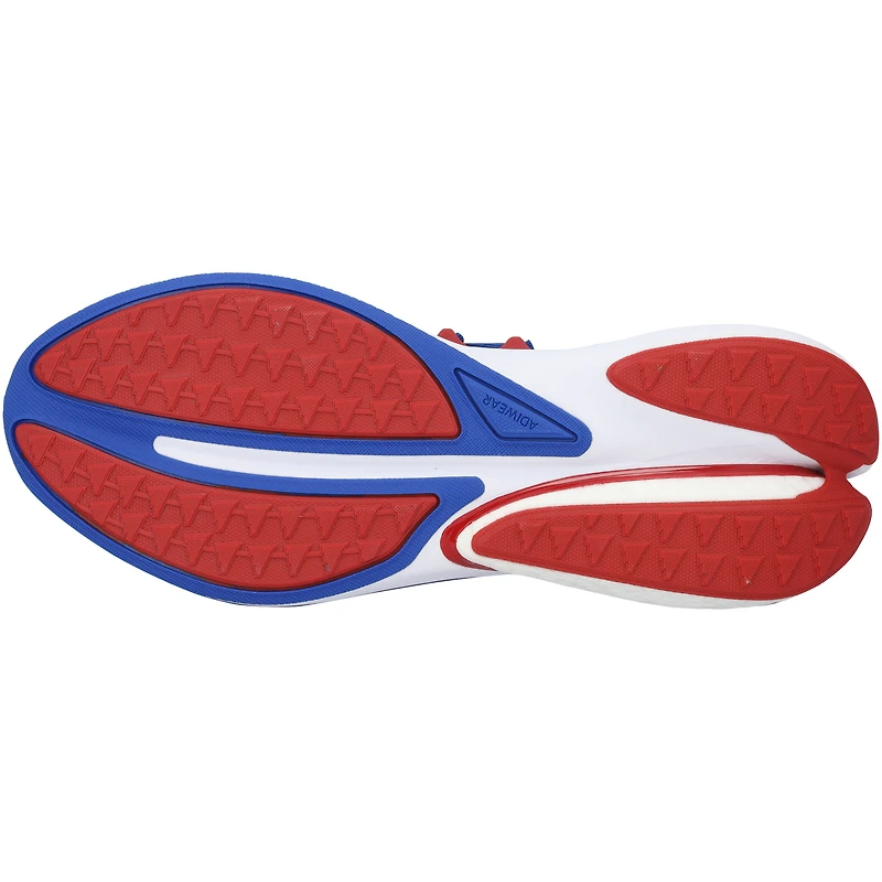 Chaussures adidas AlphaBoost V2 blanches/bleues marines du programme d'athlétisme des Kansas Jayhawks
