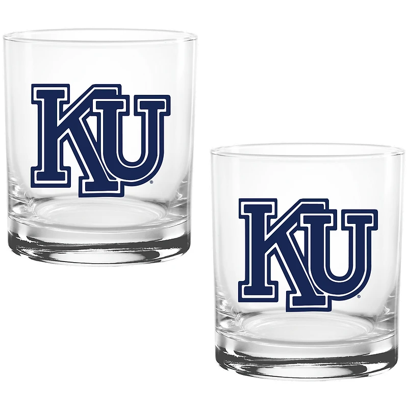 Kansas Jayhawks Two Pack 14oz. Vault Sketch Rocks Glass Set