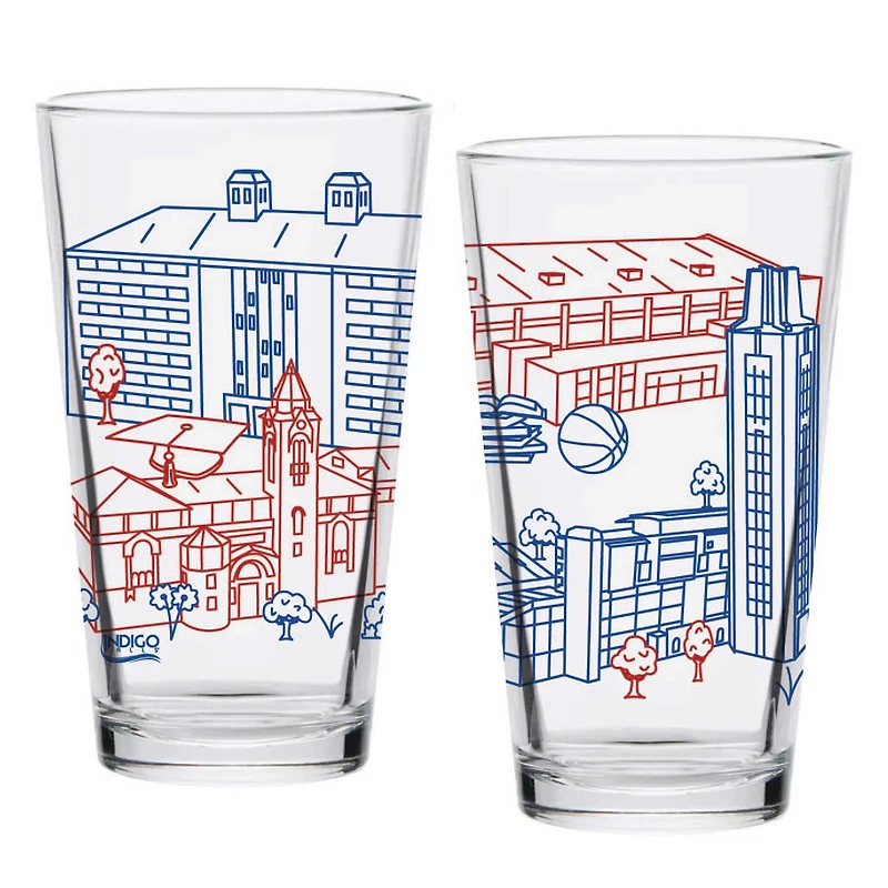 Kansas Jayhawks Two-Pack 16oz. Campus Line Art Pint Glass Set