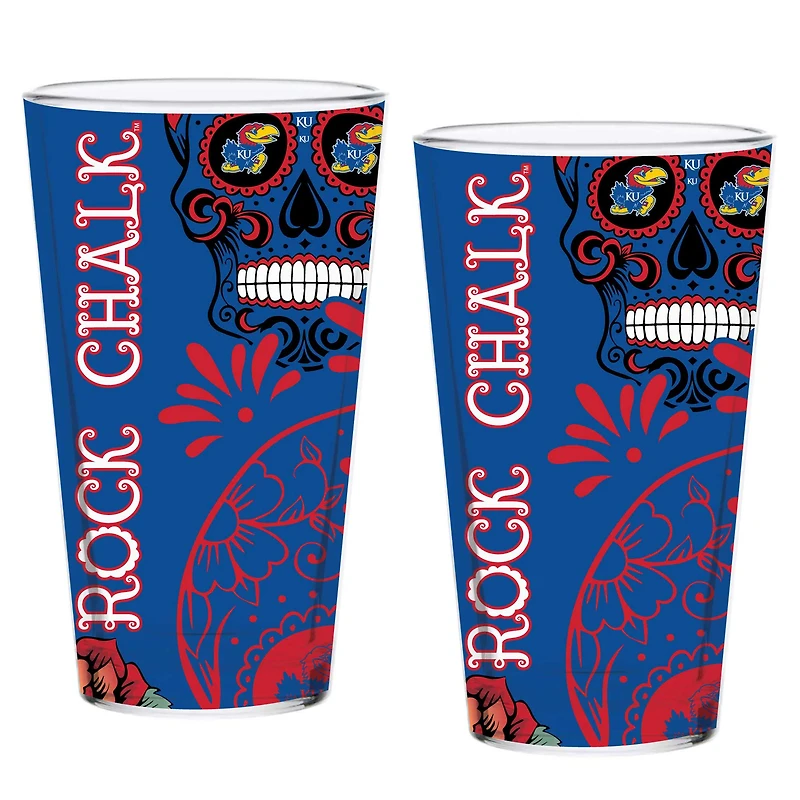 Kansas Jayhawks Two-Pack 16oz. Dia De Los Muertos Pint Glass Set