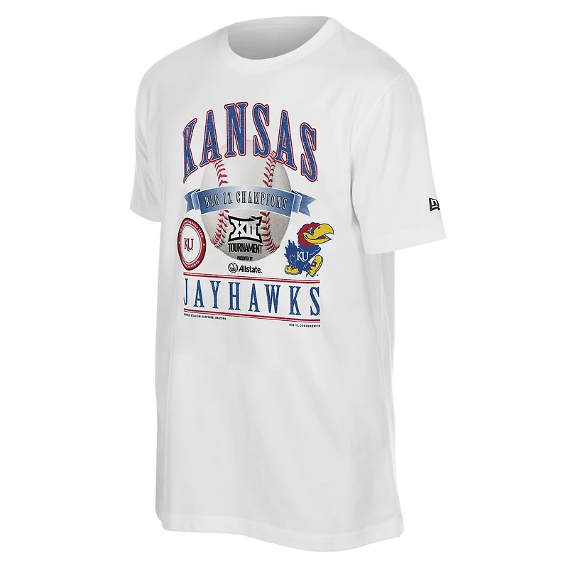 Male New Era White Kansas Jayhawks 2026 Big 12 Baseball Tournament Champions Locker Room T-Shirt